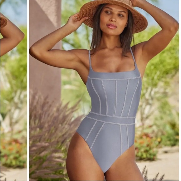 BECCA Color Sheen One Piece Corset Look Swimsuit - Picture 1 of 8